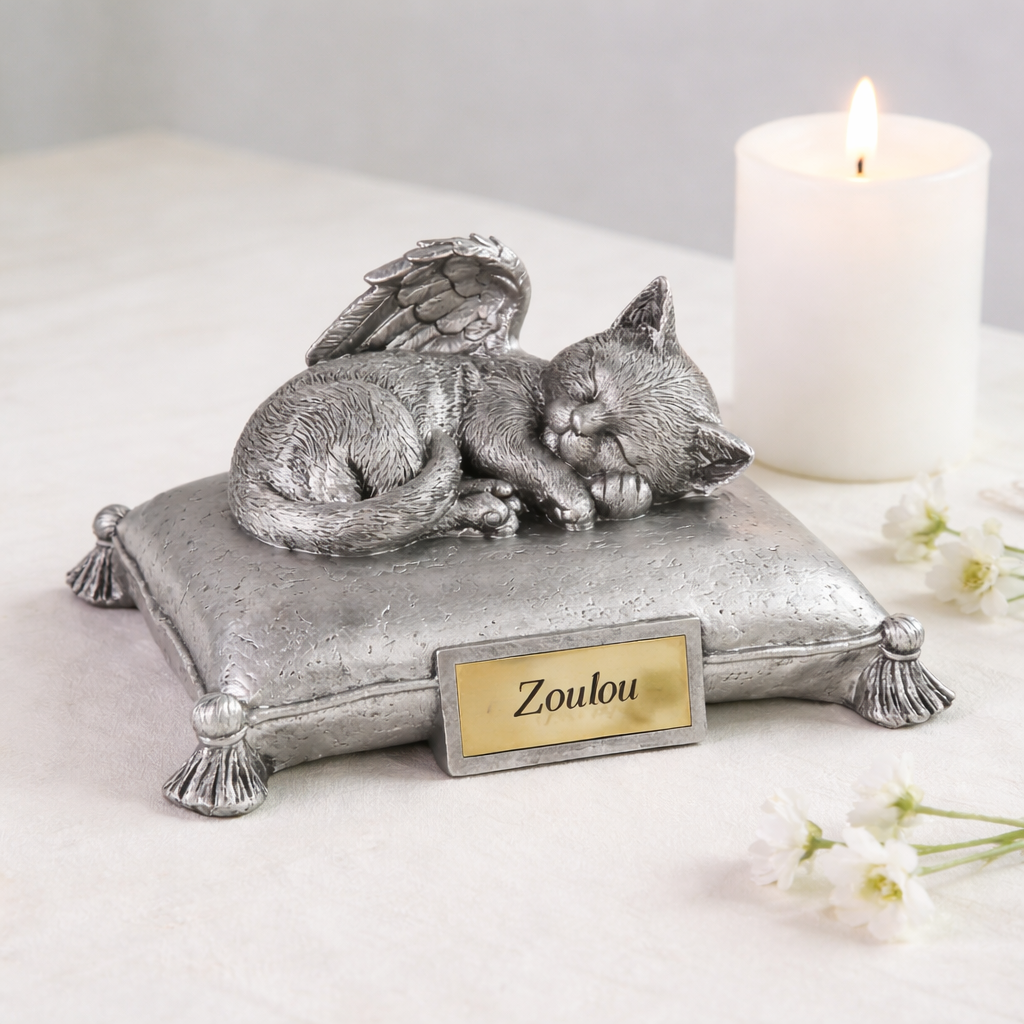 Statue souvenir personnalisée pour chat – Hommage éternel avec plaque gravée