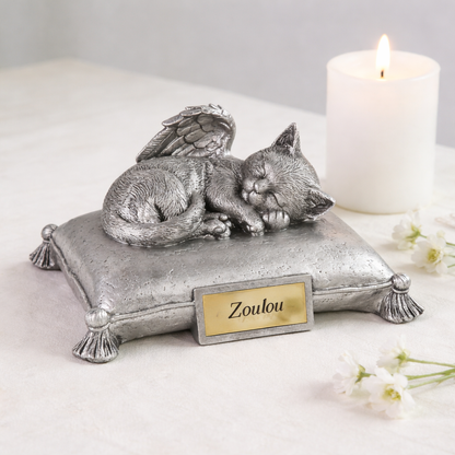 Statue souvenir personnalisée pour chat – Hommage éternel avec plaque gravée