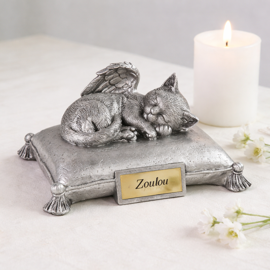 Statue souvenir personnalisée pour chat – Hommage éternel avec plaque gravée